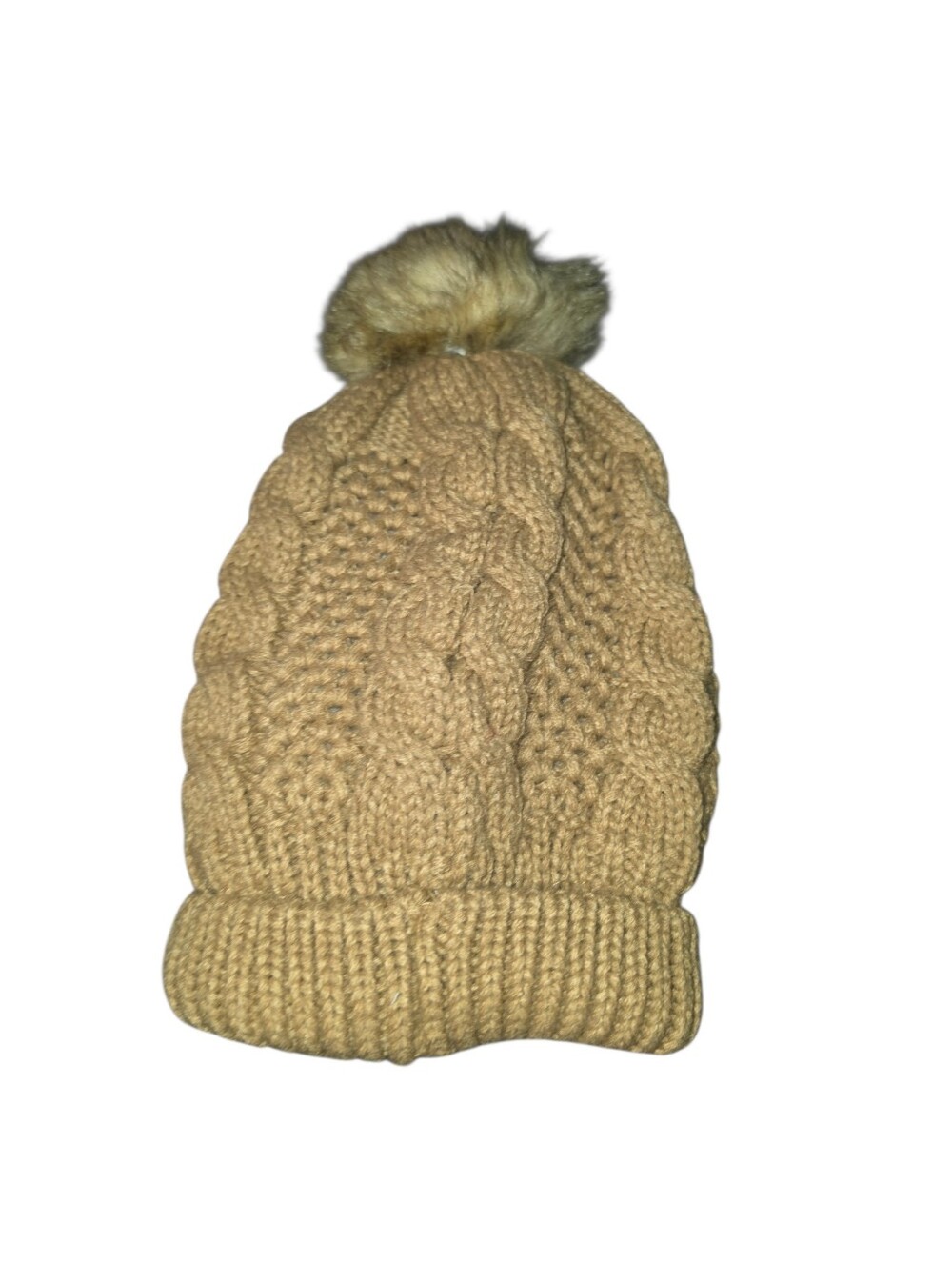 9/6/13. Women's LA Express Beige Cable-Knit Pom Beanie